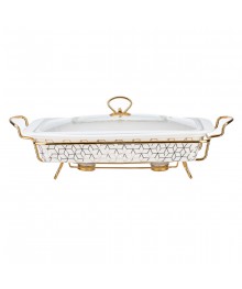 Мармит керамический LARA LR12-05 GOLD CUBE <1.8л> 32,7см, 2 свечи, сверхбелый фарфор, стекл. крышкакерамики в Новосибирске оптом большой ассортимент. Посуда фарфоровая в Новосибирскедля кухни оптом.