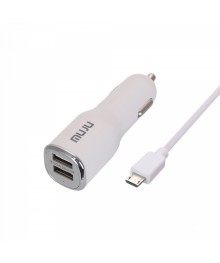 ЗУ в прикуриватель на 2 гнезда USB MUJU MJ-C05  + кабель microUSB (5V, 2400mA, 1м) с доставкой по Дальнему Востоку. Большой каталог авторазветвителей оптом со склада в Новосибирске.