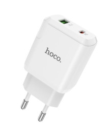 Блок пит USB сетевой HOCO N5, PD20W+QC3.0, 1хUSB-А, 1хType-C, 3А, белый (12/120)USB Блоки питания, зарядки оптом с доставкой по России.