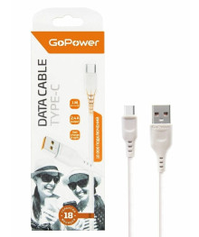 Кабель USB - TYPE C GoPower GP01T 1м 2.4A ПВХ белый (1/200/800)
