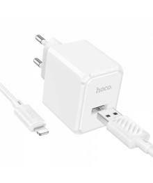 Блок пит USB сетевой  HOCO CS11A + кабель Lightning Белый (1хUSB, 2.1А)