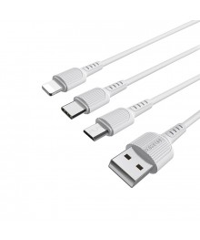 Кабель USB - 3в1 BOROFONE BX16 Easy AM-8pin (Lightning)/microBM/Type-C  1 метр, 2.4А ПВХ белый