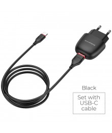 Блок пит USB сетевой  BOROFONE BA49A, 1хUSB-A, 2.1А + кабель (AM-Type-C), 1 м, черный
