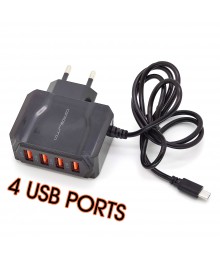 Блок пит USB сетевой  Орбита OT-APU49 чёрный кабель Micro USB (4*USB, 5В, 2,4A, 80см)USB Блоки питания, зарядки оптом с доставкой по России.