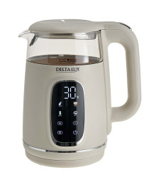 Чайник DELTA LUX DE-1027 корпус из термост. стекла и пластика LCD дисплей, бежевый: 2200Вт, 1,7л (6