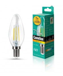 Эл. лампа светодиодная Camelion LED-C35- 7W-FL-/830/E14(Свеча 7Вт 220В, аналог 60Вт) уп.1/10/100нецк, Ленинск-Кузнецк, Барнаул, Горно-Алтайск, Бийск и др. Большой каталог светодиодных ламп оптом.