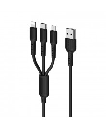 Кабель USB - 3в1 BOROFONE BX16 Easy AM-8pin (Lightning)/microBM/Type-C  1 метр, 2.4А ПВХ черный