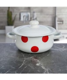Кастрюля цилиндрическая Стальэмаль 1,5л  Красный горох, белая, с пласт. кнопкой С1607.3*79 (8/уп)Посуда эмалированная оптом Сталь Эмаль. Эмалированные кастрюли оптом.