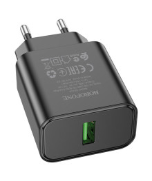 Блок пит USB сетевой  BOROFONE BA72A чёрный (1хUSB, QC3.0, 18W, 3А)