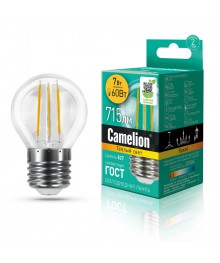 Эл. лампа светодиодная Camelion LED-G45- 7W-FL-/830/E27(Шар 7Вт 220В, аналог 60Вт) уп.1/10/100