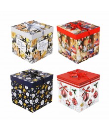 Коробка подарочная, складная, бумага, 25х25х25см, 4 дизайнаНовгодние коробки оптом с доставкой по РФ. Новогодняя упаковка оптом по низким ценам.