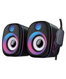 Колонки  Активные Qumo PEARL AS010, 6 ВТ, 2.0, объемн звучание, RGB подсв, USB+Jack 3,5мм., чёрный