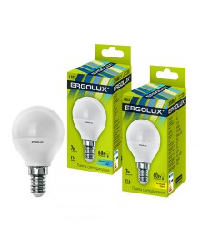 Эл. лампа светодиодная Ergolux LED-G45-7W-E14-4K (Шар 7Вт E14 4500K 172-265В, аналог 60 Вт)нецк, Ленинск-Кузнецк, Барнаул, Горно-Алтайск, Бийск и др. Большой каталог светодиодных ламп оптом.