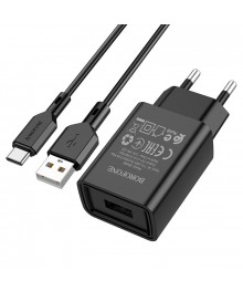 Блок пит USB сетевой  BOROFONE BA68A + кабельTYPE-C Черный (1USB, 2100mA)USB Блоки питания, зарядки оптом с доставкой по России.