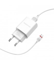 Блок пит USB сетевой  BOROFONE BA20A + кабель Lightning Белый (1USB, 2100mA)