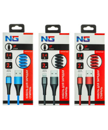 Кабель USB - 8pin NG Спираль, 2 м, 2.4А, быстрая зарядка, 3 цвета