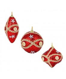 Подвеска фигурная, 3 диз, красный (шар, луковица, сосулька), пенопласт, пластик