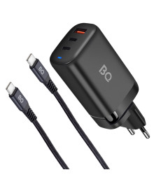 Блок пит USB сетевой  BQ charger 65W3A01 чёрный + кабель Type-C 2m (3 ports 2*Type-C + USB, 65W)