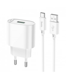 Блок пит USB сетевой  HOCO C109A +кабель Type-C Белый (1USB, QС3.0, 3000mA)