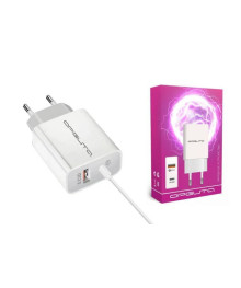 Блок пит USB сетевой Орбита OT-APU56 Белый с TYPE-C и USB (PD 20W+QC3.0 3000mA)
