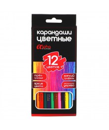 Карандаши 12 цветов "Альфа" 3-гранные заточ., дерево, 2М, улучш.прокрас, к/к, ПРЕМИУМ