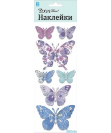 Наклейка   RKA 7602 (бабочки декупаж - сиреневые мини),  р-р: 10x25см/уп.12шт/. Наклейки декоративные, интерьерные, наклеёки на стекло и на мебель оптом со клада в Новосибриске.