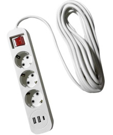 Сет/фильтр LIRA LRFI135W, 3 роз.,зазем.,выкл.,2 x USB,1 x typeC, длина 5 м.,16А, белый /уп.50шт