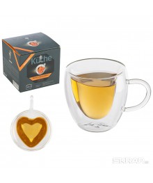 Кружка  стекло 300мл  AROMA с двойными стенками, в форме сердца, из боросиликатного стеклакерамики в Новосибирске оптом большой ассортимент. Посуда фарфоровая в Новосибирскедля кухни оптом.