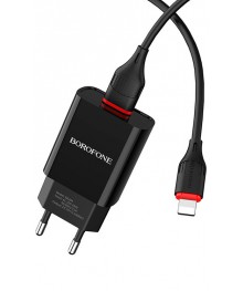 Блок пит USB сетевой  BOROFONE BA20A + кабель Lightning Чёрн (1USB, 2100mA)USB Блоки питания, зарядки оптом с доставкой по России.