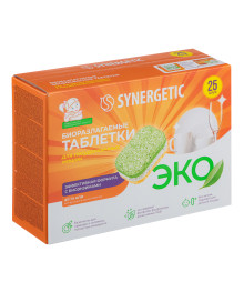 Таблетки для посудомоечных машин SYNERGETIC, к/у, 25шт