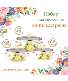 Набор мини-кастрюль 6предм  ZEIDAN Z-80618 (0,5л 0,8л 1,2л, со стекл крышками)