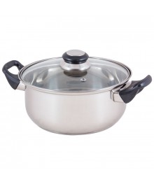 Mallony Кастрюля BAK-S-04  3.9л, из нерж стали с крышкой (стекло), ручки - бакелит доставкой - Новосибирск, Новокузнецк, Горно-Алтайск. Низкие цены, большой ассортимент посуды оптом