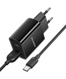 Блок пит USB сетевой  BOROFONE BA53A + кабель TypeC Чёрный (2USB, 5B,2100mA)