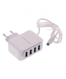 Блок пит USB сетевой  Орбита OT-APU49 белый кабель Micro USB (4*USB, 5В, 2,4A, 80см)USB Блоки питания, зарядки оптом с доставкой по России.
