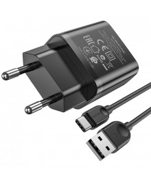 Блок пит USB сетевой  BOROFONE BA52A + кабельType-C Чёрный (5B, 2100mA, + кабель Type-C)USB Блоки питания, зарядки оптом с доставкой по России.