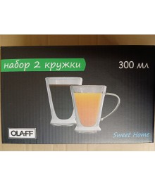 Двойные стенки, Набор кружкек 2шт 300мл,  цветная упаковка 199-24018керамики в Новосибирске оптом большой ассортимент. Посуда фарфоровая в Новосибирскедля кухни оптом.