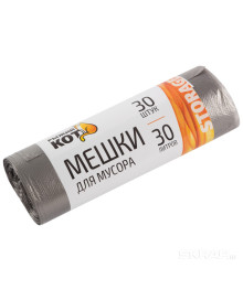 Мешки для мусора "РЫЖИЙ КОТ" 30л (30шт./рул.), ПНД, черные, 5 мкм