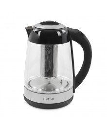 Чайник MARTA MT-4607 стекло, чёрный (2200W, 1,8л, сенсорн, стал фильтр для завар, поддержка темпер)