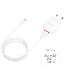 Блок пит USB сетевой  BOROFONE BA49A, 1хUSB-A, 2.1А + кабель (AM-Type-C), 1 м, белый