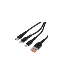 Кабель USB - 3в1 GoPower GP05-3-1 USB (m)-2хType-C/Lightning/microUSB (m) 1м черный (1/200/800)