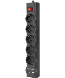 сет/фильтр DEFENDER DFS 753   3.0 метра   (5 роз,2*USB,2,1А)