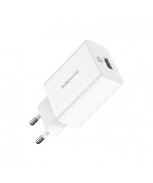 Блок пит USB сетевой  BOROFONE BA21A  Белый (1USB, быстрая зарядка QC3.0, 18W)