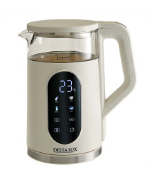 Чайник DELTA LUX DE-1025 корпус из термост. стекла и пластика, LCD дисплей,  белый: 2200Вт, 1,7л (6