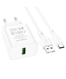 Блок пит USB сетевой  BOROFONE BA72A + кабель Type-C Белый (1хUSB, QC3.0, 18W, 3А)