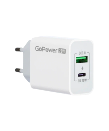 Блок пит USB сетевой  GoPower GPQC08 1USB+1Type-C 20W QC3.0 белый