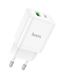 Блок пит USB сетевой  HOCO N28 Founder PD20W+QC3.0 1хUSB-С, 1хUSB-A, 3А, белое (13/130)