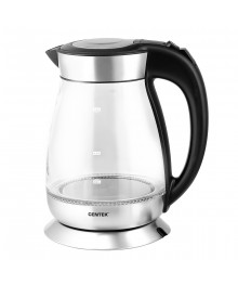 Чайник Centek CT-0055 стекло, 1.8л, 2200Вт, LED-подсветка, СТАЛЬНАЯ БАЗА, 2-ая защита