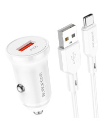 ЗУ в прикуриватель BOROFONE BZ18 Белый USB + кабель Type-C (QC3.0, 3000mA)