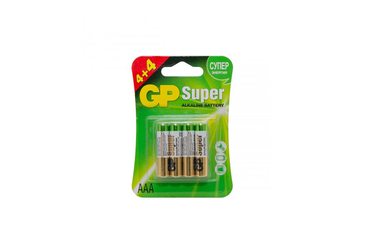 Бат LR3            GP SUPER BP-4+4  (уп.96/ 768шт)  (24A4/4-2CR8)
