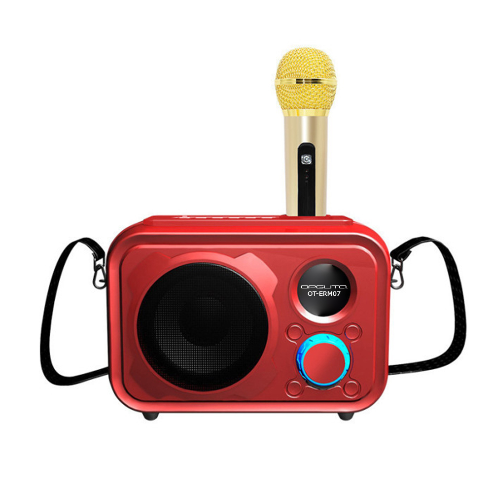 Караоке система OT-ERM07 Красная (10Вт, BT/USB/TF, аккум, 1 беспр микр)
